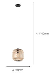 Eglo Black Natural Rattan Bordesley 1 Light Ceiling Light Pendant - Image 3 of 3