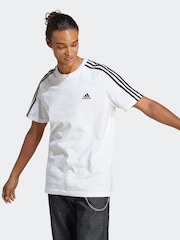 adidas White Essentials Single Jersey 3-Stripes 100% Cotton T-Shirt - Image 1 of 7