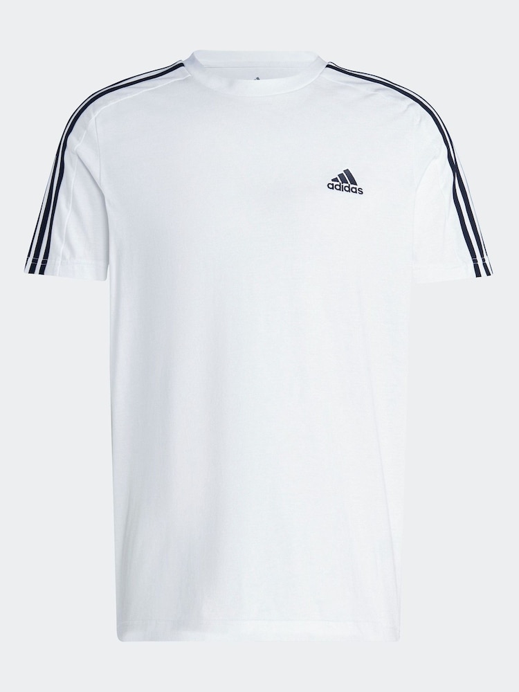 adidas White Essentials Single Jersey 3-Stripes 100% Cotton T-Shirt - Image 7 of 7