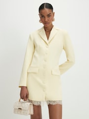 River Island Yellow Long Sleeve Lace Trim Blazer Dress - Image 1 of 4