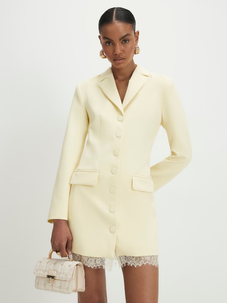 River Island Yellow Long Sleeve Lace Trim Blazer Dress - Image 1 of 4