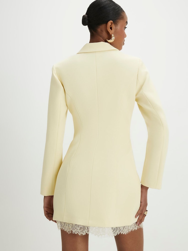 River Island Yellow Long Sleeve Lace Trim Blazer Dress - Image 4 of 4