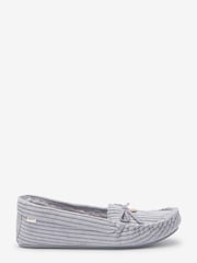 Blue Corduroy Faux Fur Lined Moccasin Slippers - Image 1 of 5