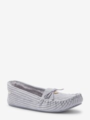 Blue Corduroy Faux Fur Lined Moccasin Slippers - Image 2 of 5