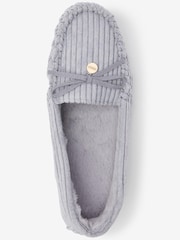 Blue Corduroy Faux Fur Lined Moccasin Slippers - Image 3 of 5