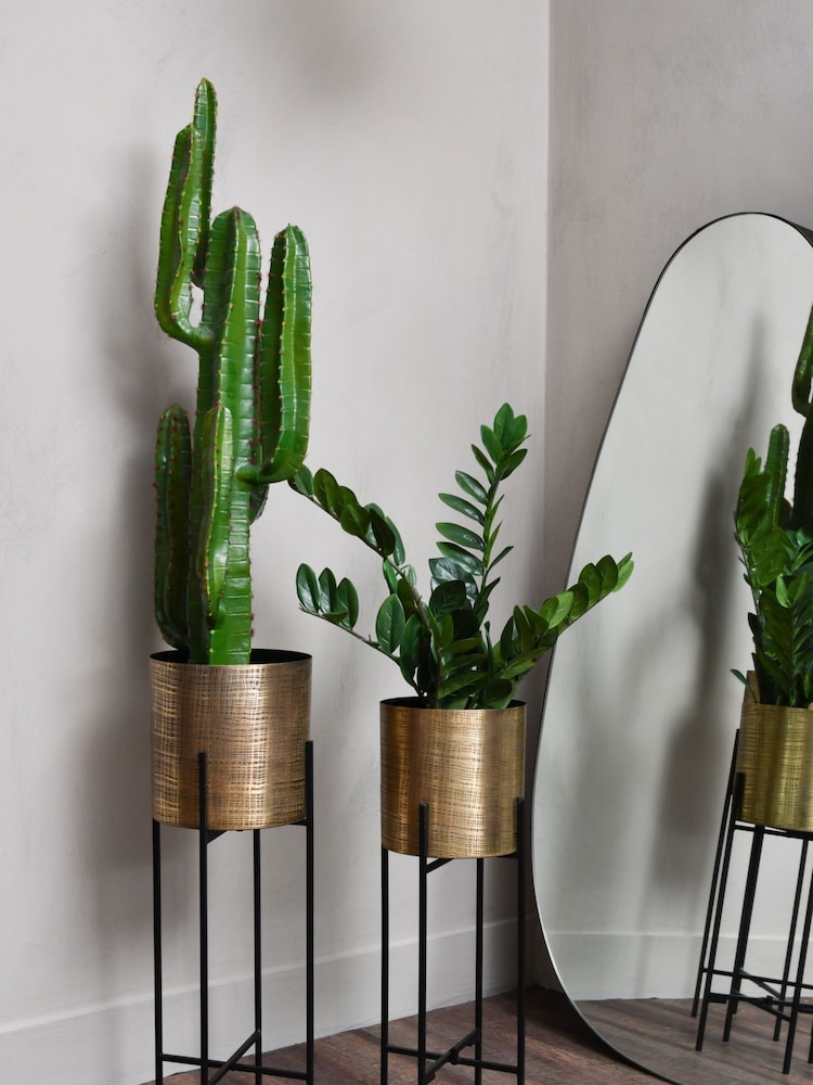 Libra Set of 2 Brass Clyde Indoor Planters On Stands - Image 1 of 4
