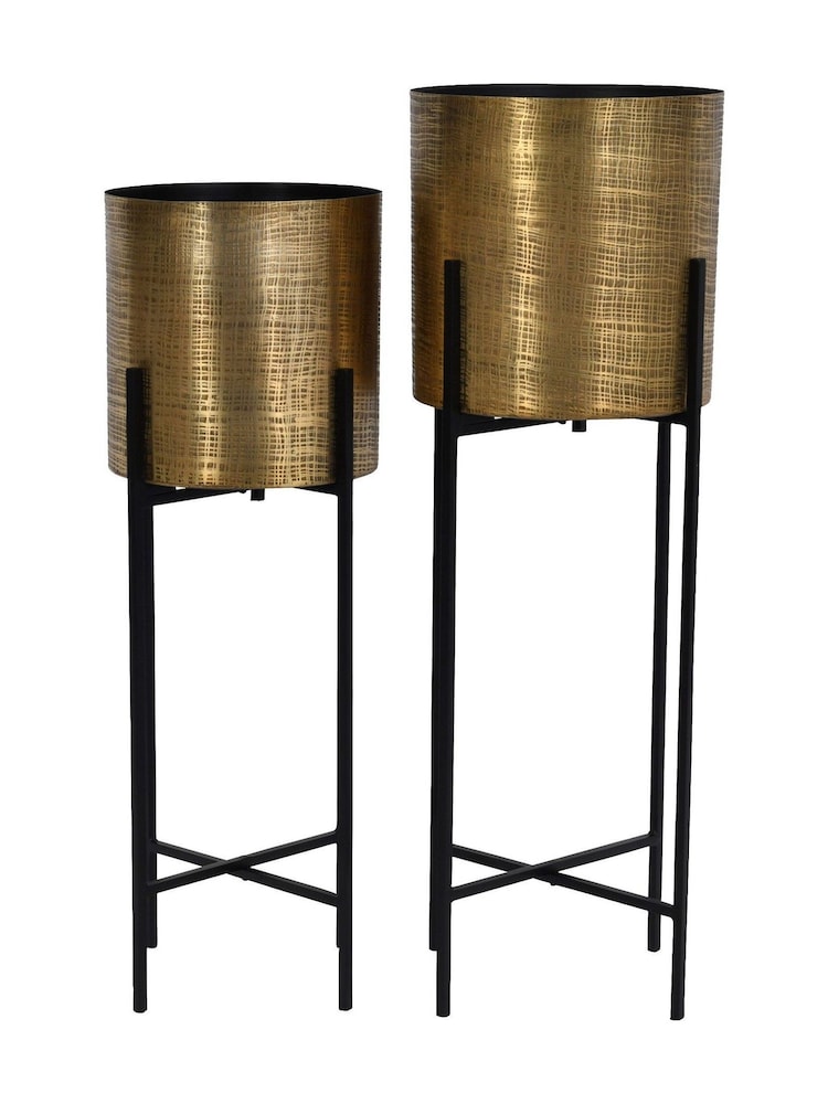 Libra Set of 2 Brass Clyde Indoor Planters On Stands - Image 2 of 4