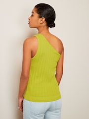Olivgrün - One-Shoulder-Stricktop mit Knopfdetails - Bild 2 von 4