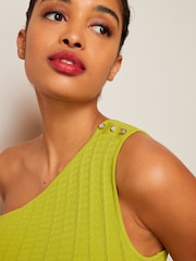 Olivgrün - One-Shoulder-Stricktop mit Knopfdetails - Bild 3 von 4