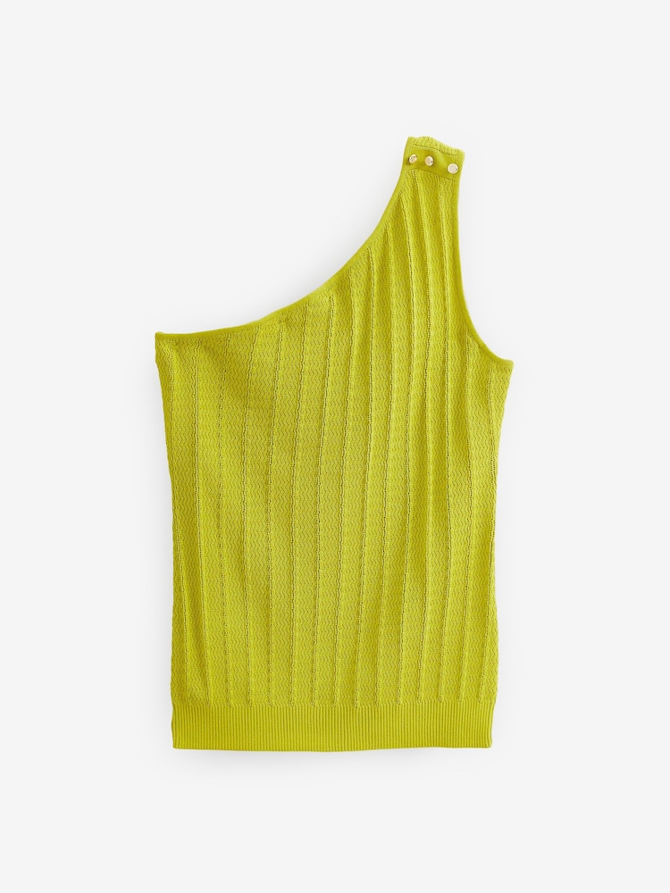 Olivgrün - One-Shoulder-Stricktop mit Knopfdetails - Bild 4 von 4