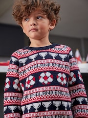 Blue Football Fairisle Pattern Crew Jumper (3mths-16yrs) - Image 1 of 7