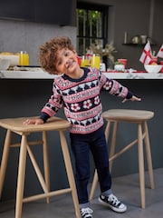 Blue Football Fairisle Pattern Crew Jumper (3mths-16yrs) - Image 3 of 7