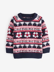 Blue Football Fairisle Pattern Crew Jumper (3mths-16yrs) - Image 6 of 7