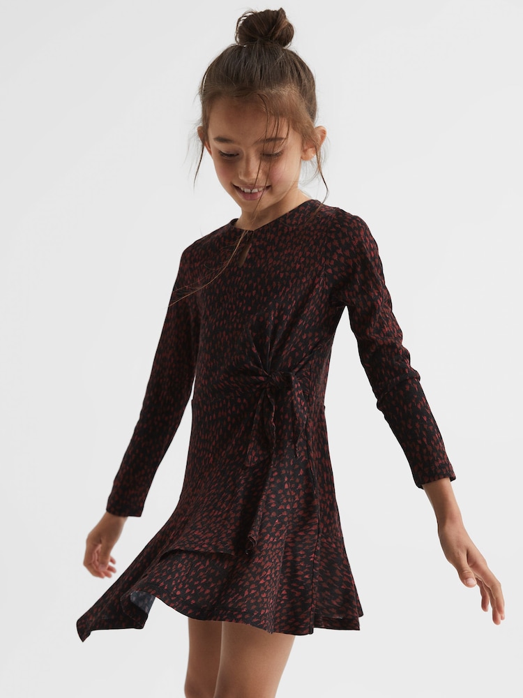 Reiss Black Print Livia Junior Printed Jersey Dress - Image 1 of 7