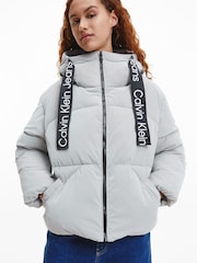 Calvin Klein Jeans Grey Drawstring Soft Touch Puffer Jacket - Image 1 of 6