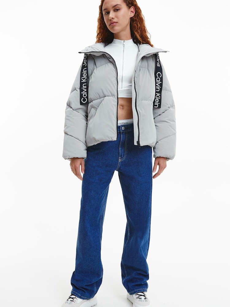 Calvin Klein Jeans Grey Drawstring Soft Touch Puffer Jacket - Image 2 of 6