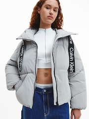 Calvin Klein Jeans Grey Drawstring Soft Touch Puffer Jacket - Image 4 of 6