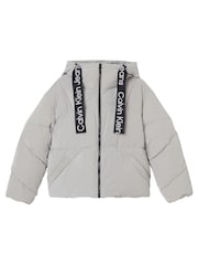 Calvin Klein Jeans Grey Drawstring Soft Touch Puffer Jacket - Image 6 of 6