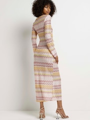River Island Pink Chevron Knit Cut Out Midi Dress - Image 2 of 4