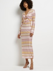River Island Pink Chevron Knit Cut Out Midi Dress - Image 3 of 4