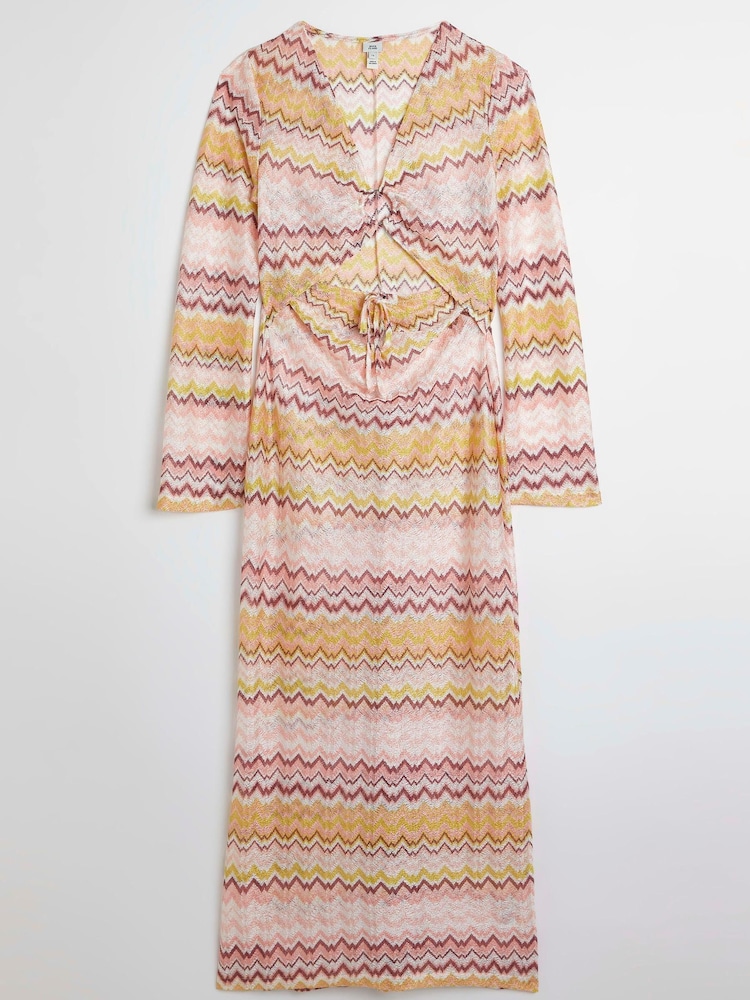 River Island Pink Chevron Knit Cut Out Midi Dress - Image 4 of 4 River Island Pink Chevron Knit Cut Out Midi Dress - Image 4 of 4