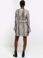 River Island Grey V-Neck Snake Tea Mini Dress - Image 2 of 4