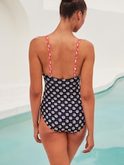 Black/White Woodblock Lace Up Plunge Swimsuit - Image 2 of 4