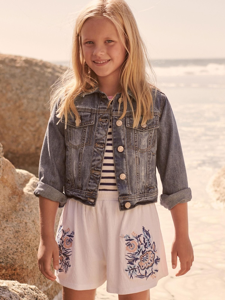 White Embroidered Pretty Jersey Shorts (3-16yrs) - Image 1 of 5 White Embroidered Pretty Jersey Shorts (3-16yrs) - Image 1 of 5