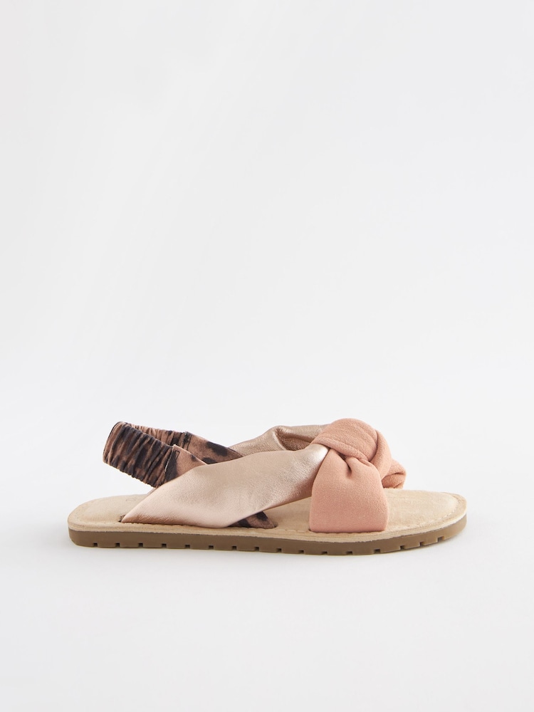 Rose Gold Leather Knotted Sandals - Image 2 of 5 Rose Gold Leather Knotted Sandals - Image 2 of 5