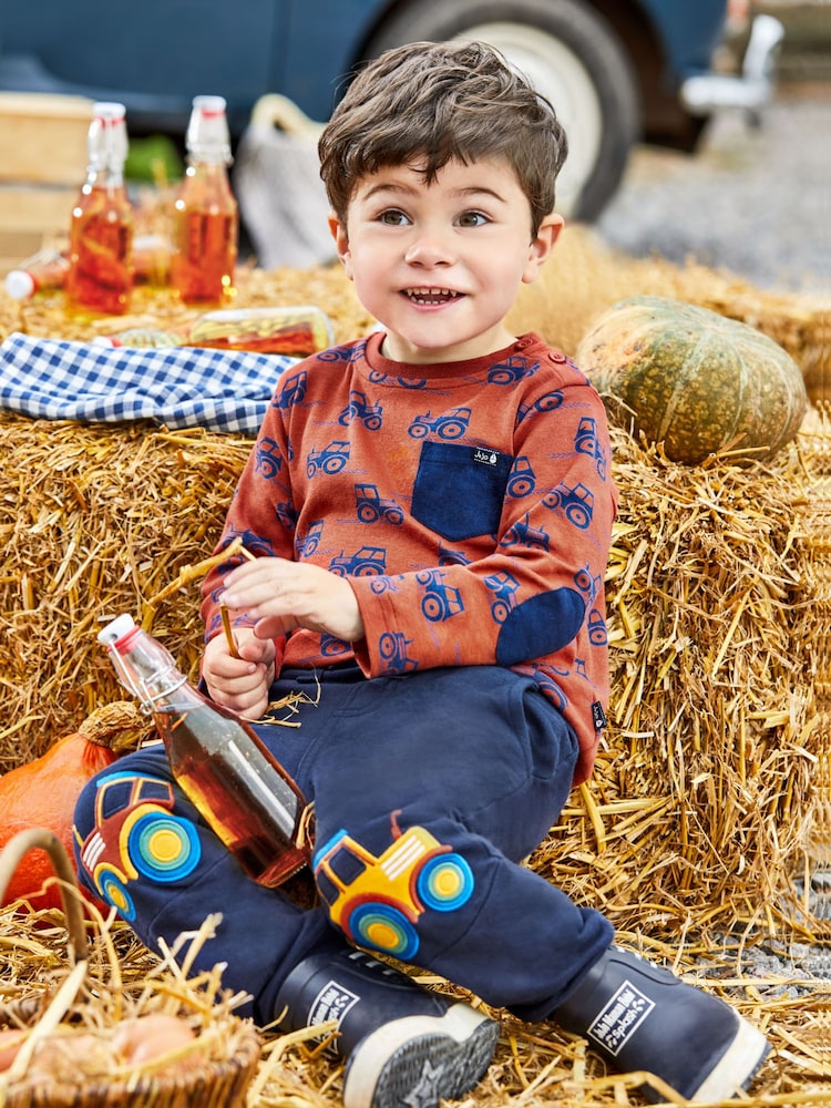JoJo Maman Bébé Navy Blue Tractor Appliqué Knee Joggers With Pet In Pocket - Image 2 of 2