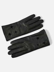 Accessorize Luxe Star Black Leather Gloves - Image 1 of 1