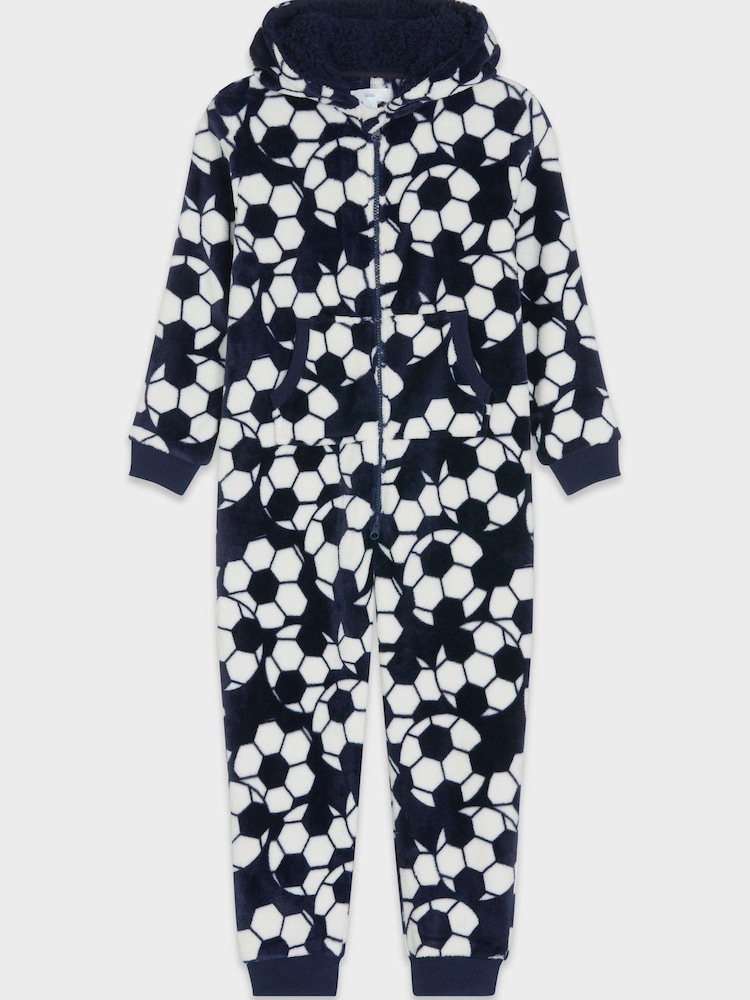 M&Co Blue Football Fleece Onesie - Image 1 of 3 M&Co Blue Football Fleece Onesie - Image 1 of 3