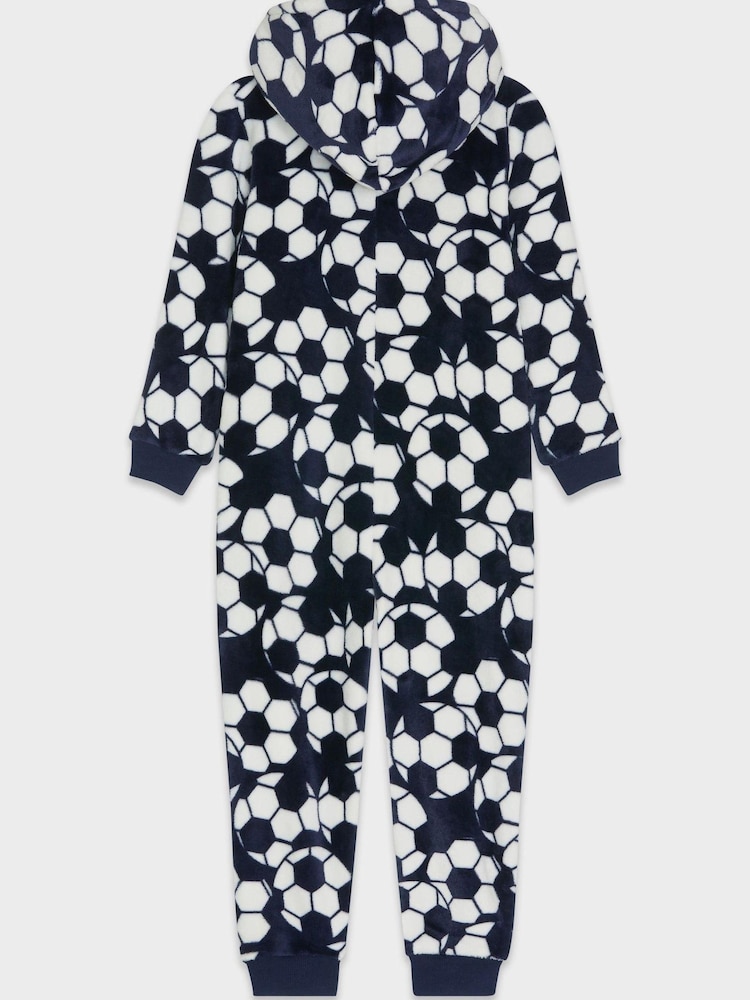 M&Co Blue Football Fleece Onesie - Image 2 of 3 M&Co Blue Football Fleece Onesie - Image 2 of 3