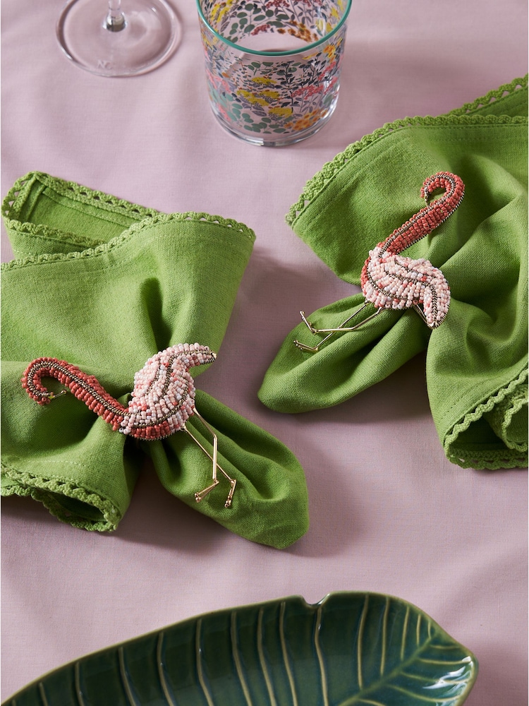 Nina Campbell Pink Hand Beaded Flamingo Napkin Rings - Image 1 of 4