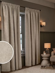 Natural Heavyweight Chenille Pencil Pleat Super Thermal Curtains - Image 1 of 7