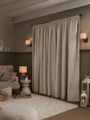 Natural Heavyweight Chenille Pencil Pleat Super Thermal Curtains - Image 2 of 7