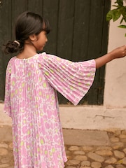 Purple Animal Print Pleated Angel Sleeve Dress (3-16yrs) - Image 2 of 5