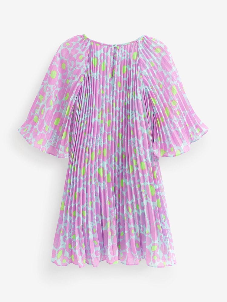 Purple Animal Print Pleated Angel Sleeve Dress (3-16yrs) - Image 5 of 5