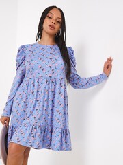 Simply Be Superweiches, bedrucktes, gesmoktes Kleid, Blau - Bild 2 von 4