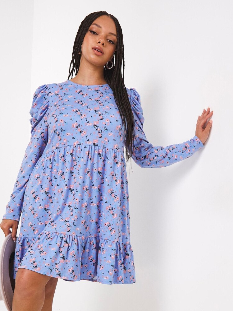 Simply Be Superweiches, bedrucktes, gesmoktes Kleid, Blau - Bild 2 von 4
