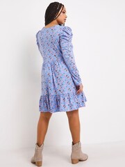 Simply Be Superweiches, bedrucktes, gesmoktes Kleid, Blau - Bild 3 von 4
