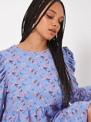 Simply Be Superweiches, bedrucktes, gesmoktes Kleid, Blau - Bild 4 von 4