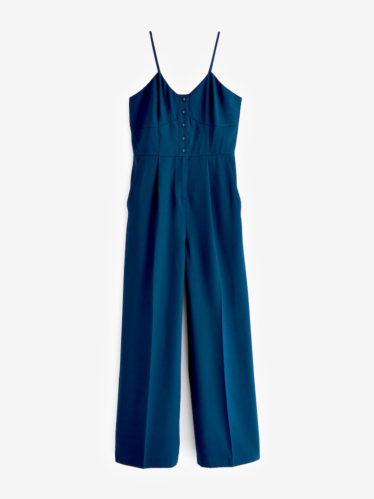 Navy Blue Strappy Button Detail Jumpsuit - Image 4 of 5