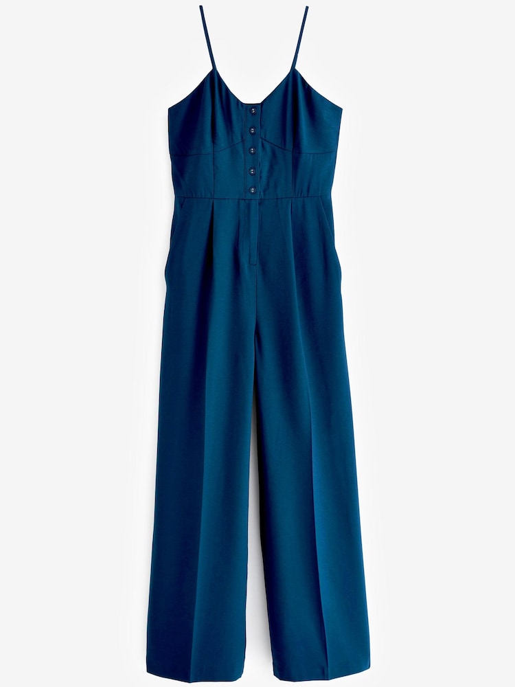 Navy Blue Strappy Button Detail Jumpsuit - Image 5 of 5
