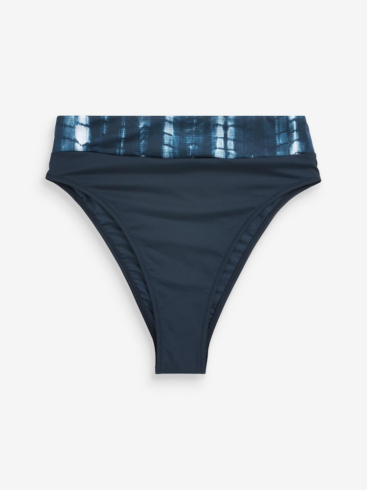Marineblau mit Batikmuster - Bikinihose mit hohem Bund - Bild 1 von 1