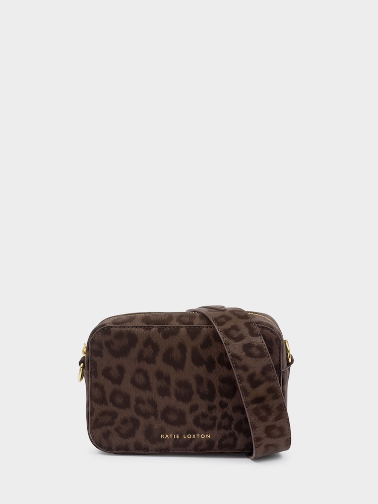 Katie Loxton Brown Suede Leopard Print Avery Leopard Small Cross-Body Bag - Image 1 of 4