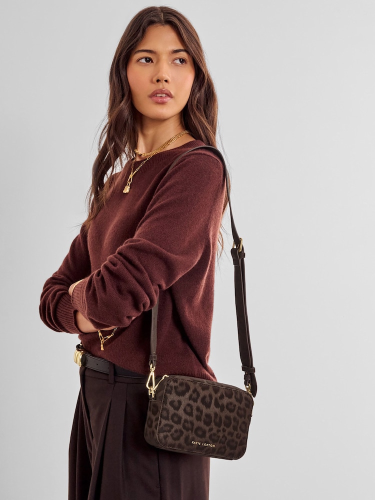 Katie Loxton Brown Suede Leopard Print Avery Leopard Small Cross-Body Bag - Image 4 of 4
