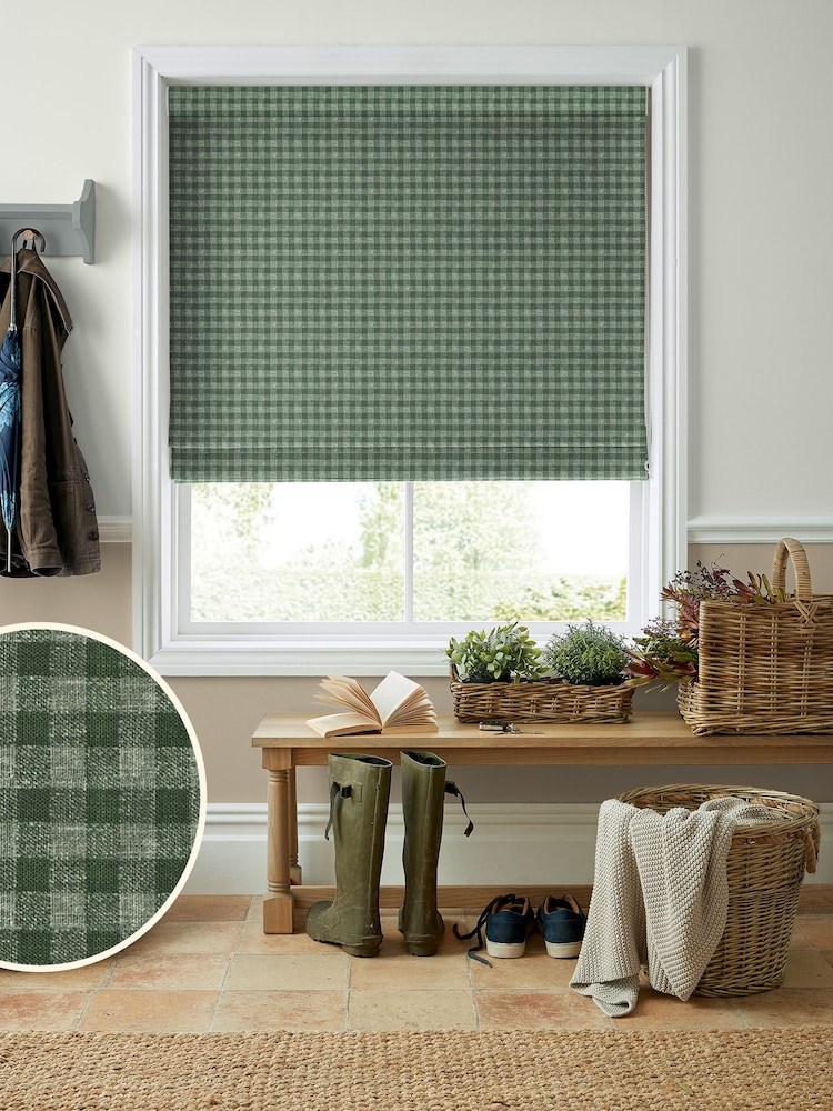 Laura Ashley Green Gingham Made To Measure Roman Blinds - Image 1 of 6