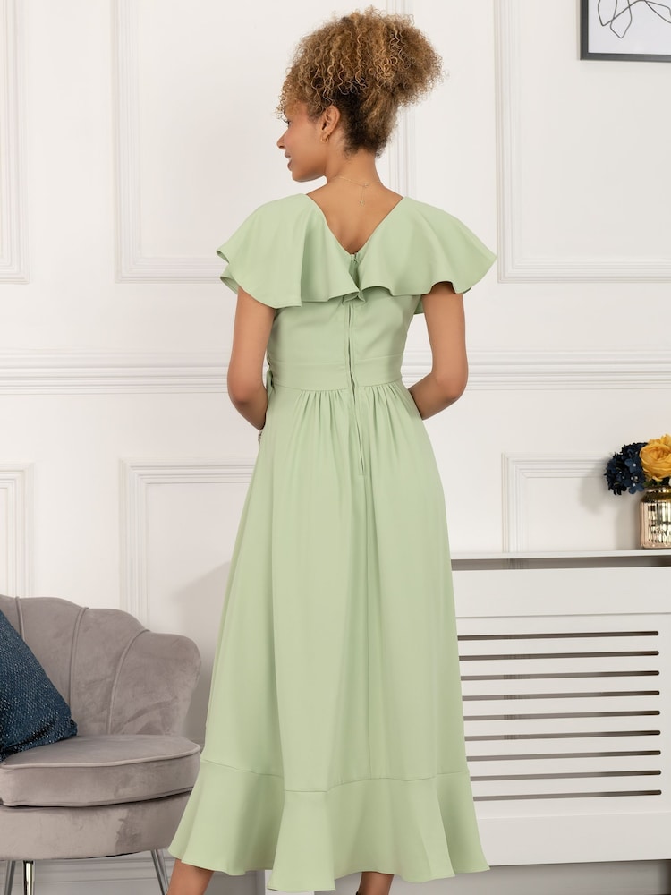 Jolie Moi Green Racele Ruffle Plunging Maxi Dress - Image 2 of 5 Jolie Moi Green Racele Ruffle Plunging Maxi Dress - Image 2 of 5