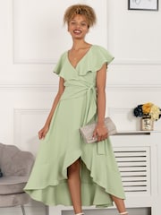 Jolie Moi Green Racele Ruffle Plunging Maxi Dress - Image 3 of 5
